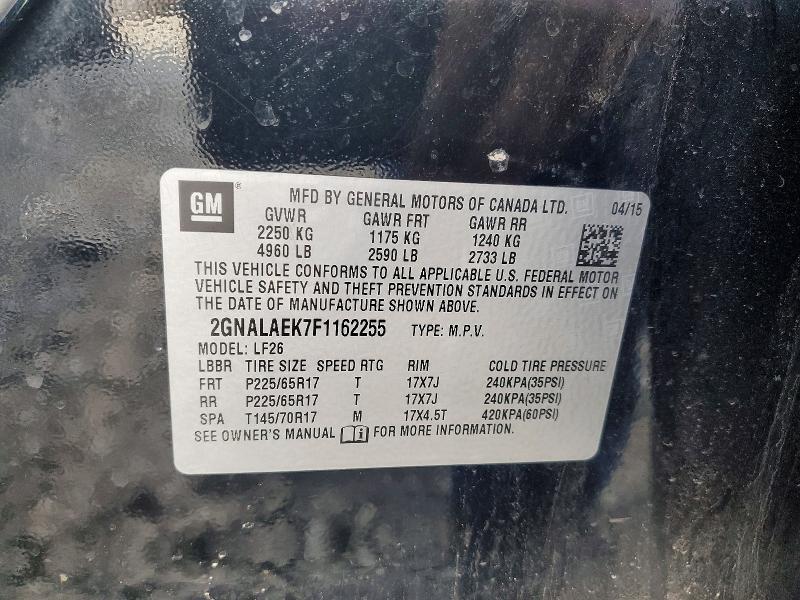 48795826 :رقم المزاد ، 2GNALAEK7F1162255 vin ، 2015 Chevrolet Equinox مزاد بيع
