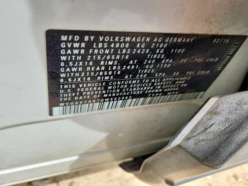Aukcja sprzedaży 2016 Volkswagen Tiguan, vin: WVGAV7AX7GW592462, numer aukcji: 49317096