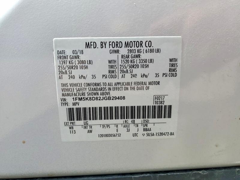 Продажа на аукционе авто 2018 Ford Explorer, vin: 1FM5K8D82JGB29408, номер лота: 50941056