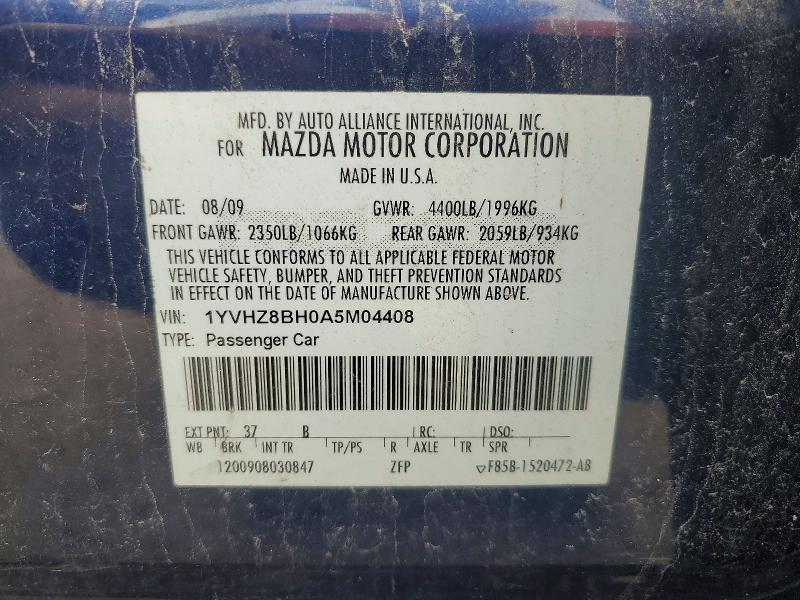 48270946 :رقم المزاد ، 1YVHZ8BH0A5M04408 vin ، 2010 Mazda 6 مزاد بيع