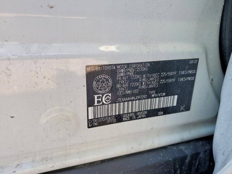 Aukcja sprzedaży 2022 Toyota Venza, vin: JTEAAAAH4NJ097292, numer aukcji: 48457316