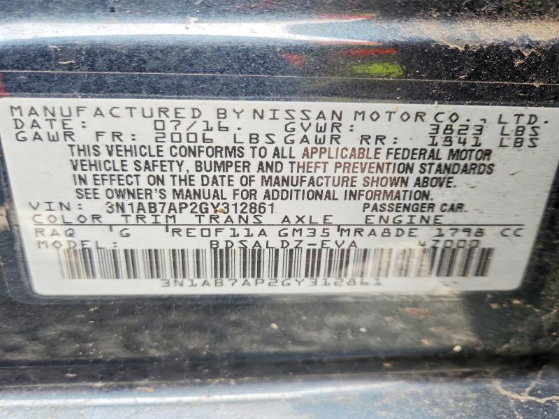 50464536 :رقم المزاد ، 3N1AB7AP2GY312861 vin ، 2016 Nissan Sentra مزاد بيع