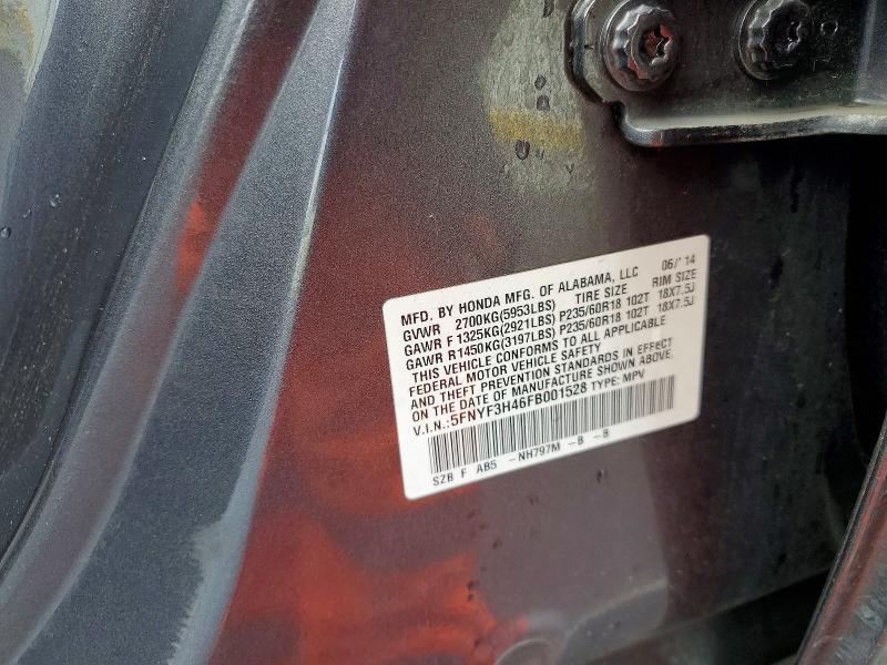 2015 Honda Pilot მანქანა იყიდება აუქციონზე, vin: 5FNYF3H46FB001528, აუქციონის ნომერი: 50798296