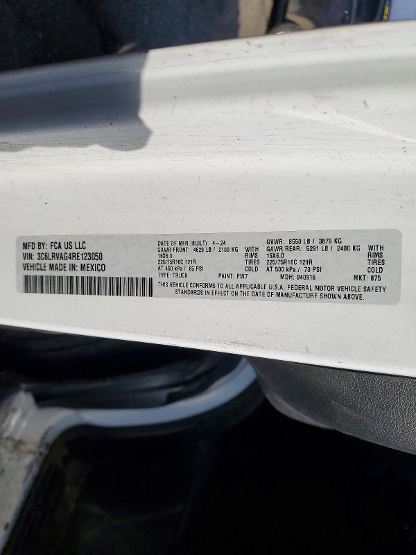 49713806 :رقم المزاد ، 3C6LRVAG4RE123050 vin ، 2024 Ram Promaster 1500 مزاد بيع