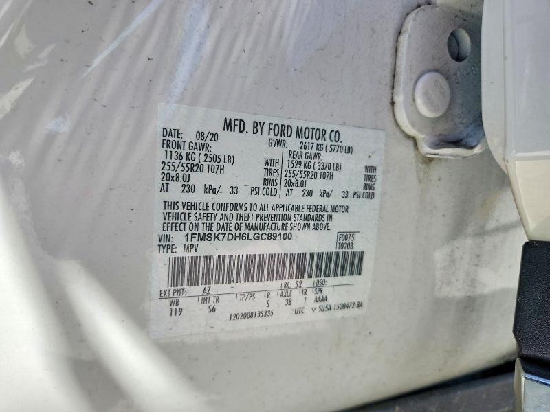 49183366 :رقم المزاد ، 1FMSK7DH6LGC89100 vin ، 2020 Ford Explorer مزاد بيع