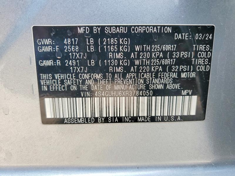 Aukcja sprzedaży 2024 Subaru Crosstrek, vin: 4S4GUHU6XR3784050, numer aukcji: 52170436