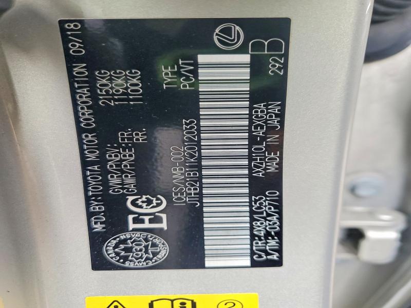 Продаж на аукціоні авто 2019 Lexus Es, vin: JTHB21B11K2012033, номер лоту: 49336886
