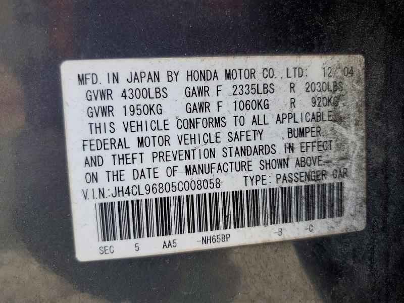 Продажа на аукционе авто 2005 Acura Tsx, vin: JH4CL96805C008058, номер лота: 50323876