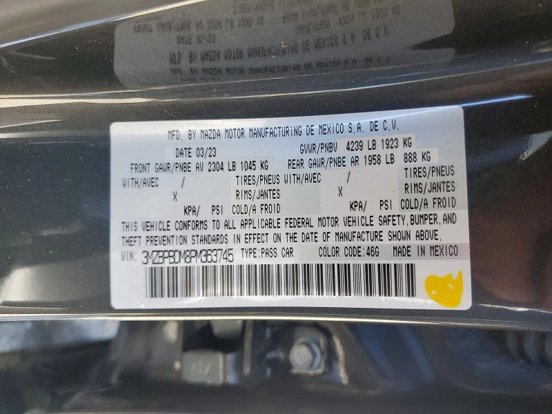 2023 Mazda 3 მანქანა იყიდება აუქციონზე, vin: 3MZBPBDM8PM363745, აუქციონის ნომერი: 49966676