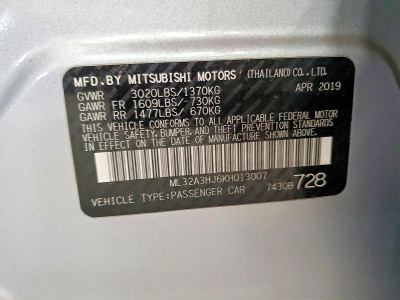 Aukcja sprzedaży 2019 Mitsubishi Mirage, vin: ML32A3HJ6KH013007, numer aukcji: 50658876