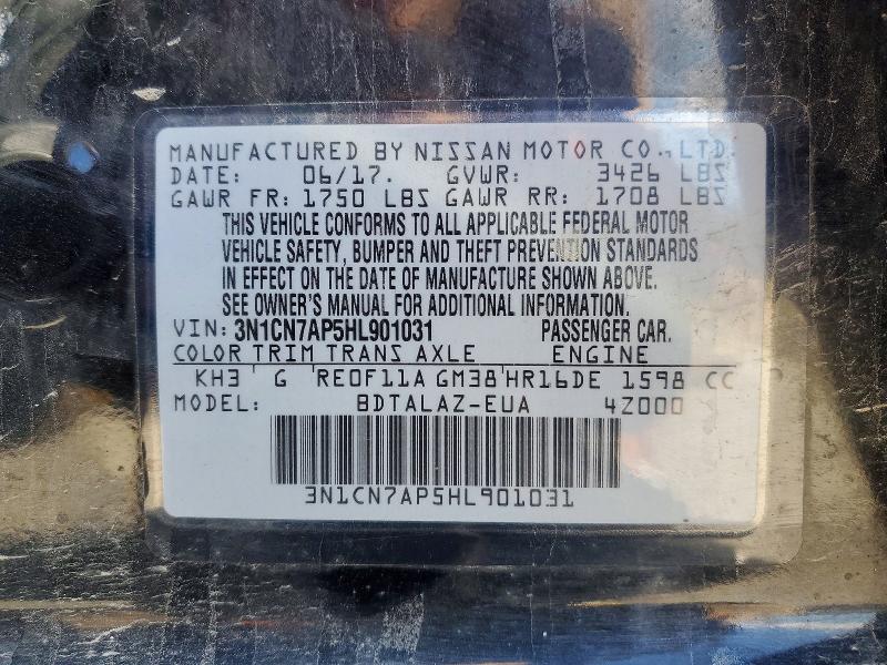 Auction sale of the 2017 Nissan Versa, vin: 3N1CN7AP5HL901031, lot number: 51005866