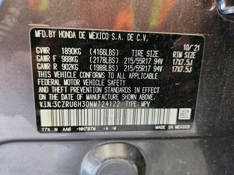 Aukcja sprzedaży 2022 Honda Hr-v, vin: 3CZRU6H30NM724122, numer aukcji: 50148896