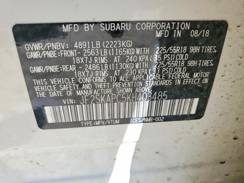Aukcja sprzedaży 2019 Subaru Forester, vin: JF2SKAPC5KH403485, numer aukcji: 48239106