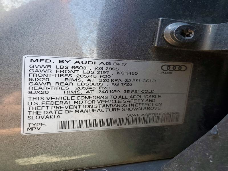 Aukcja sprzedaży 2017 Audi Q7, vin: WA1LAAF78HD052866, numer aukcji: 50697506