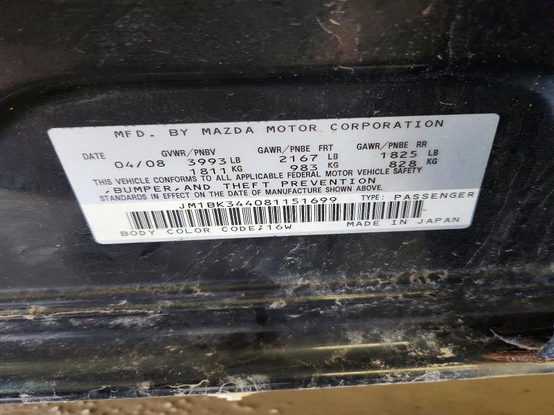 Aukcja sprzedaży 2008 Mazda 3, vin: JM1BK344081151699, numer aukcji: 47955236