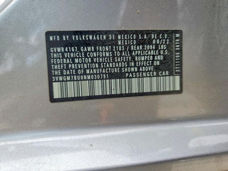 Aukcja sprzedaży 2022 Volkswagen Jetta, vin: 3VWGM7BU0NM030791, numer aukcji: 48582026