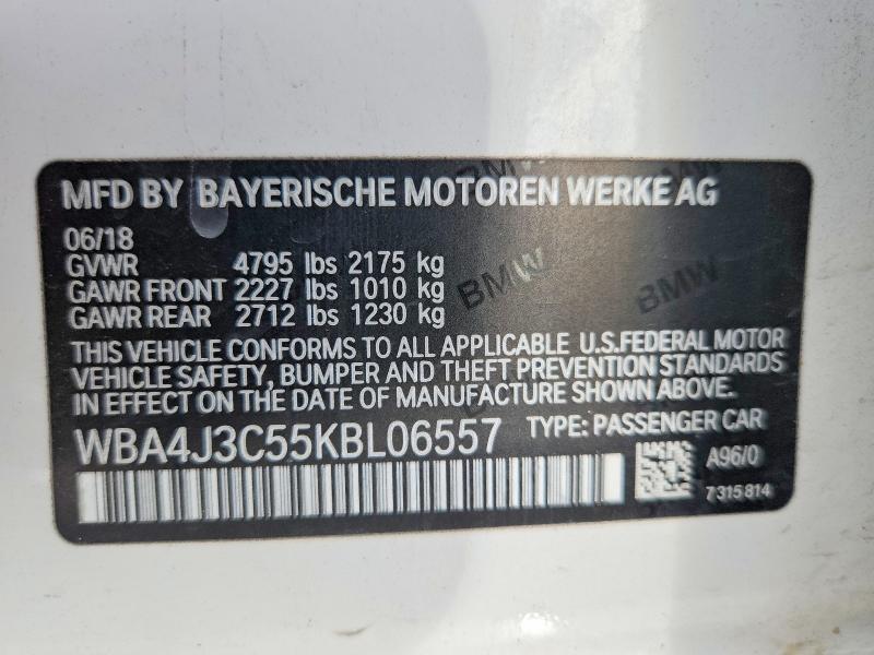 2019 Bmw 430xi მანქანა იყიდება აუქციონზე, vin: WBA4J3C55KBL06557, აუქციონის ნომერი: 49246396
