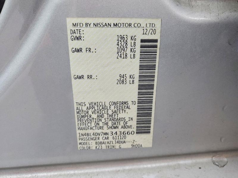 2021 Nissan Altima მანქანა იყიდება აუქციონზე, vin: 1N4BL4DV7MN343660, აუქციონის ნომერი: 50468396