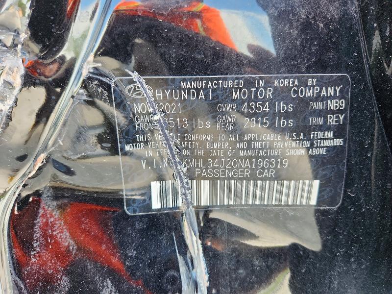51767856 :رقم المزاد ، KMHL34J20NA196319 vin ، 2022 Hyundai Sonata مزاد بيع