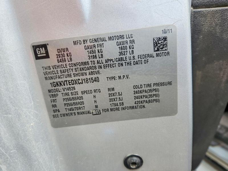 48742966 :رقم المزاد ، 1GKKVTEDXCJ181540 vin ، 2012 Gmc Acadia مزاد بيع