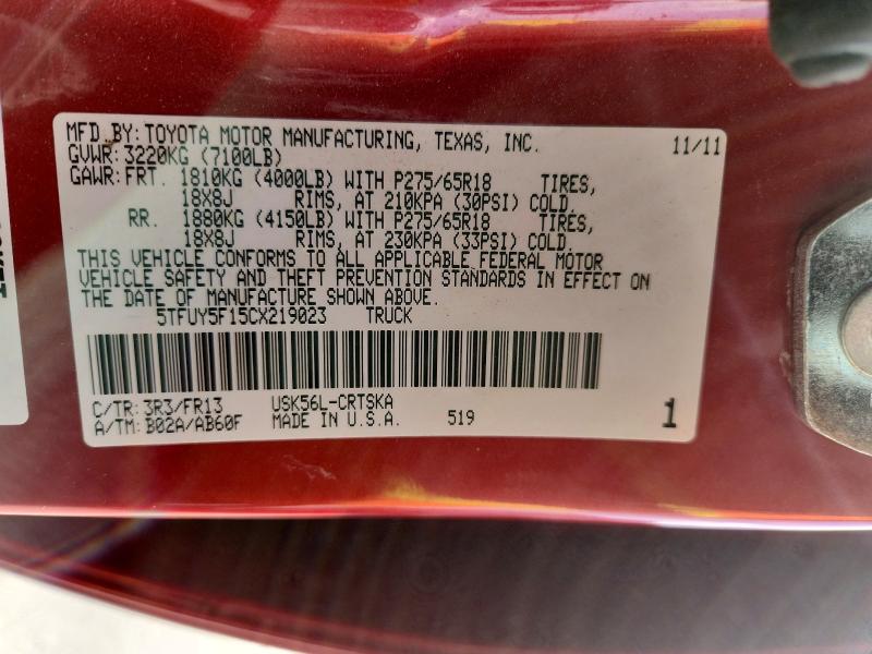 2012 Toyota Tundra მანქანა იყიდება აუქციონზე, vin: 5TFUY5F15CX219023, აუქციონის ნომერი: 49610056