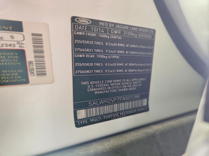 Продажа на аукционе авто 2015 Land Rover Range Rover Sport, vin: SALWR2VF7FA507286, номер лота: 51950496