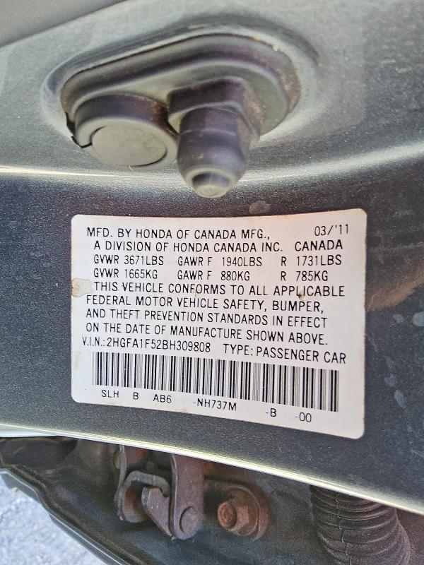 Продаж на аукціоні авто 2011 Honda Civic, vin: 2HGFA1F52BH309808, номер лоту: 51038356