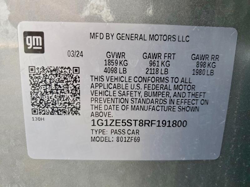 Продажа на аукционе авто 2024 Chevrolet Malibu, vin: 1G1ZE5ST8RF191800, номер лота: 49713076
