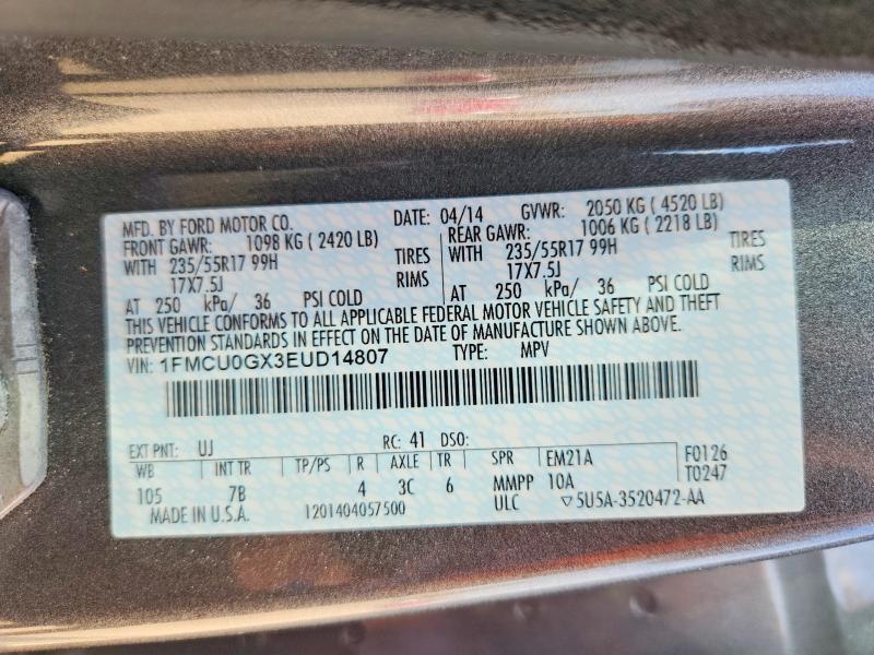 Продажа на аукционе авто 2014 Ford Escape, vin: 1FMCU0GX3EUD14807, номер лота: 50968416