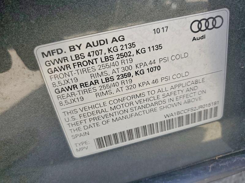 49468056 :رقم المزاد ، WA1BCCFS2JR015181 vin ، 2018 Audi Q3 مزاد بيع