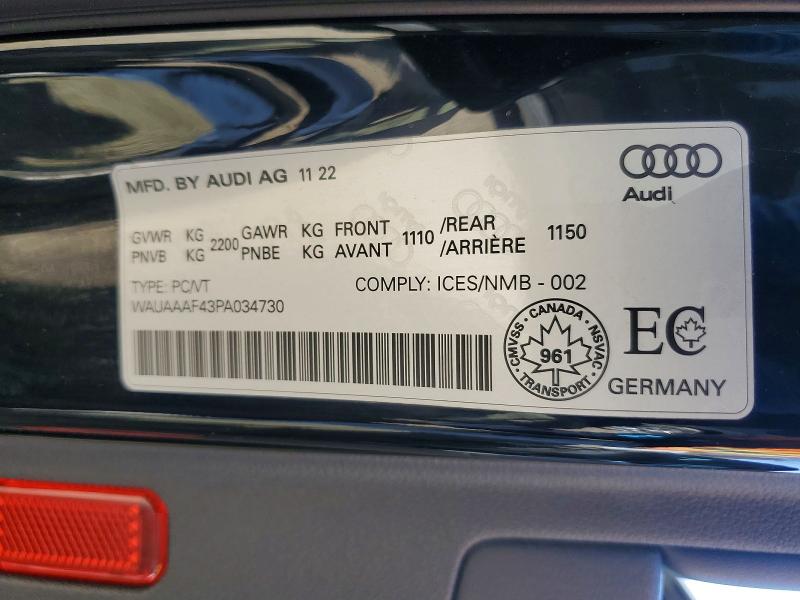 49790006 :رقم المزاد ، WAUAAAF43PA034730 vin ، 2023 Audi A4 مزاد بيع