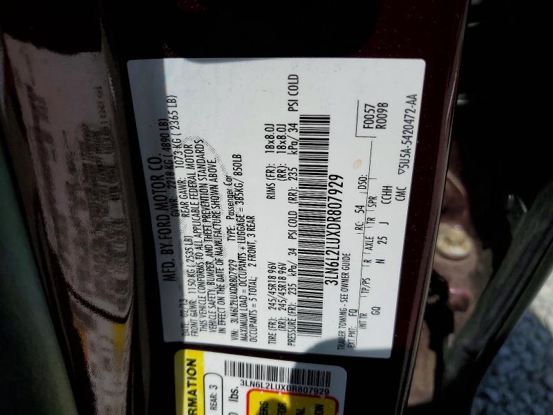 50265966 :رقم المزاد ، 3LN6L2LUXDR807929 vin ، 2013 Lincoln Mkz مزاد بيع