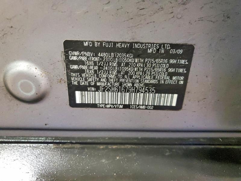 48932126 :رقم المزاد ، JF2SH61679H794535 vin ، 2009 Subaru Forester مزاد بيع