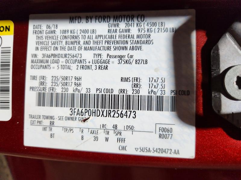 Aukcja sprzedaży 2018 Ford Fusion, vin: 3FA6P0HDXJR256473, numer aukcji: 48842706