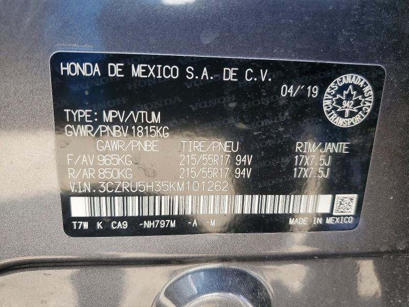 Aukcja sprzedaży 2019 Honda Hr-v, vin: 3CZRU5H35KM101262, numer aukcji: 50291276