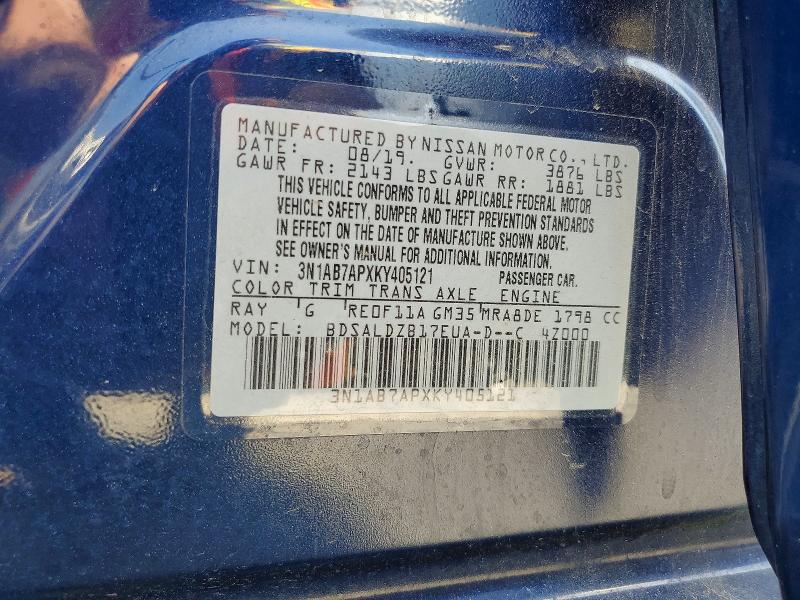 48542326 :رقم المزاد ، 3N1AB7APXKY405121 vin ، 2019 Nissan Sentra مزاد بيع