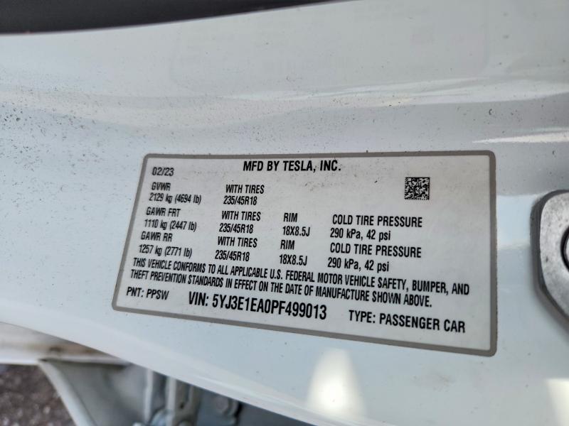 48522896 :رقم المزاد ، 5YJ3E1EA0PF499013 vin ، 2023 Tesla Model 3 مزاد بيع