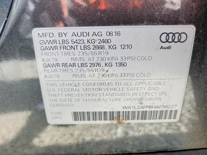 Aukcja sprzedaży 2017 Audi Q5, vin: WA1L2AFP6HA036227, numer aukcji: 50308916