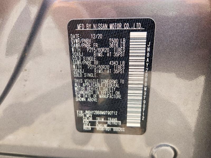 Aukcja sprzedaży 2021 Nissan Armada, vin: JN8AY2BB8M9790712, numer aukcji: 51661206