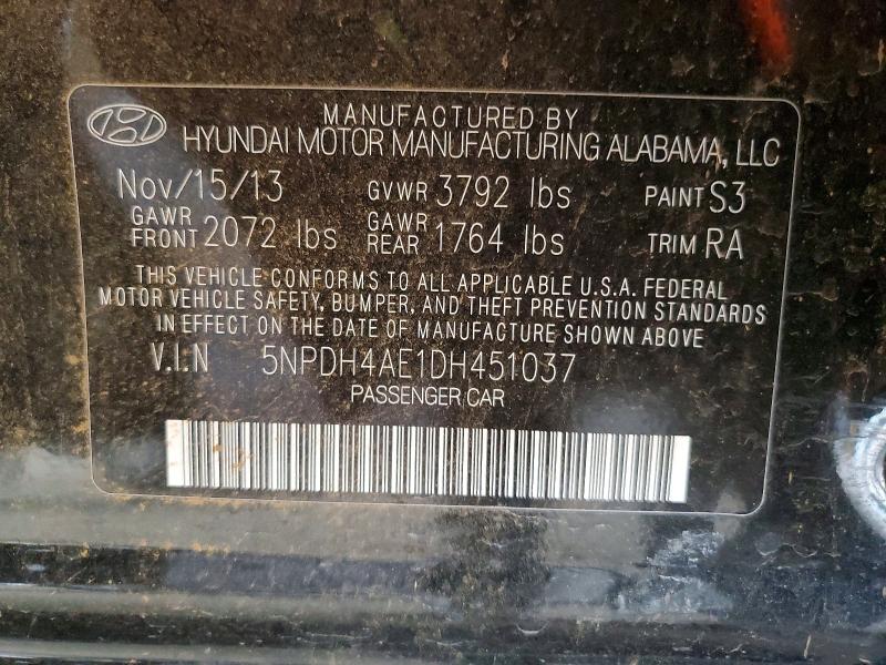 Aukcja sprzedaży 2013 Hyundai Elantra, vin: 5NPDH4AE1DH451037, numer aukcji: 48956846
