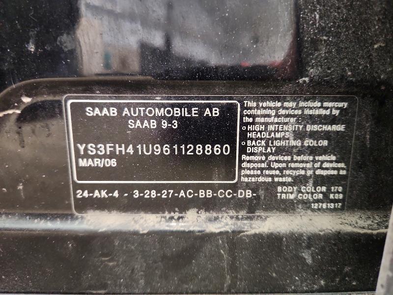 Продажа на аукционе авто 2006 Saab 9-3, vin: YS3FH41U961128860, номер лота: 49873496
