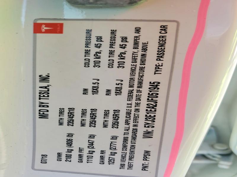 Aukcja sprzedaży 2018 Tesla Model 3, vin: 5YJ3E1EA2JF051945, numer aukcji: 49293106