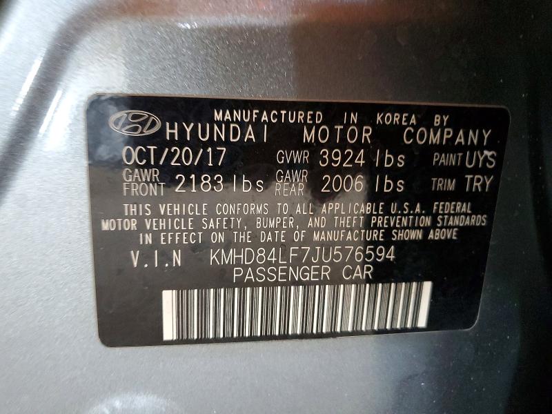 Продаж на аукціоні авто 2018 Hyundai Elantra, vin: KMHD84LF7JU576594, номер лоту: 48887746