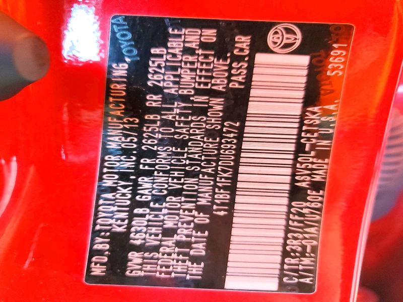 2013 Toyota Camry მანქანა იყიდება აუქციონზე, vin: 4T1BF1FK7DU693472, აუქციონის ნომერი: 51667386