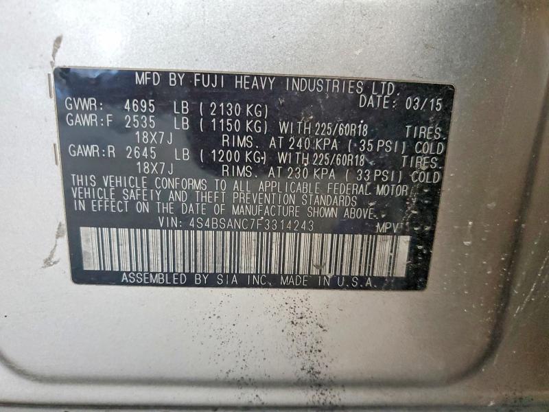 Продаж на аукціоні авто 2015 Subaru Outback, vin: 4S4BSANC7F3314243, номер лоту: 49810286