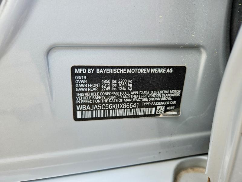 Aukcja sprzedaży 2019 Bmw 530, vin: WBAJA5C56KBX86641, numer aukcji: 48443666