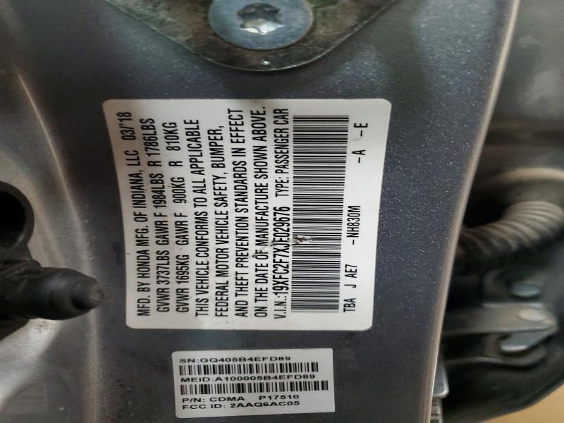 49880166 :رقم المزاد ، 19XFC2F7XJE029676 vin ، 2018 Honda Civic مزاد بيع