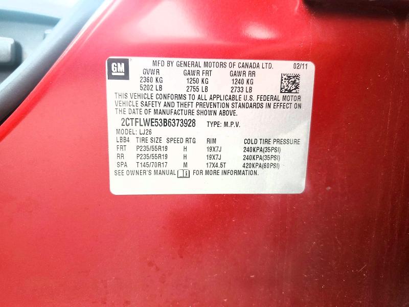 51887776 :رقم المزاد ، 2CTFLWE53B6373928 vin ، 2011 Gmc Terrain مزاد بيع