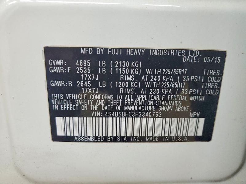 2015 Subaru Outback მანქანა იყიდება აუქციონზე, vin: 4S4BSBFC3F3340763, აუქციონის ნომერი: 51831426