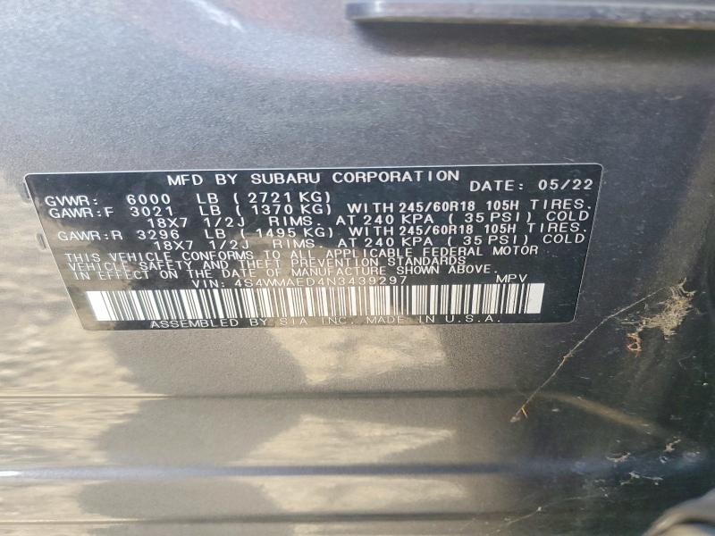 Продаж на аукціоні авто 2022 Subaru Ascent, vin: 4S4WMAED4N3439297, номер лоту: 50038386